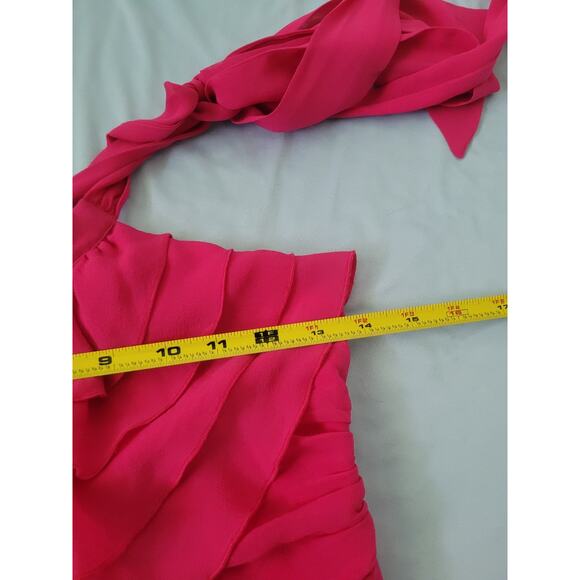 Y2k Express 100% Silk Ruched Ruffle Halter Top Size 2 Pink Barbie Fairy Coquette - Picture 9 of 11